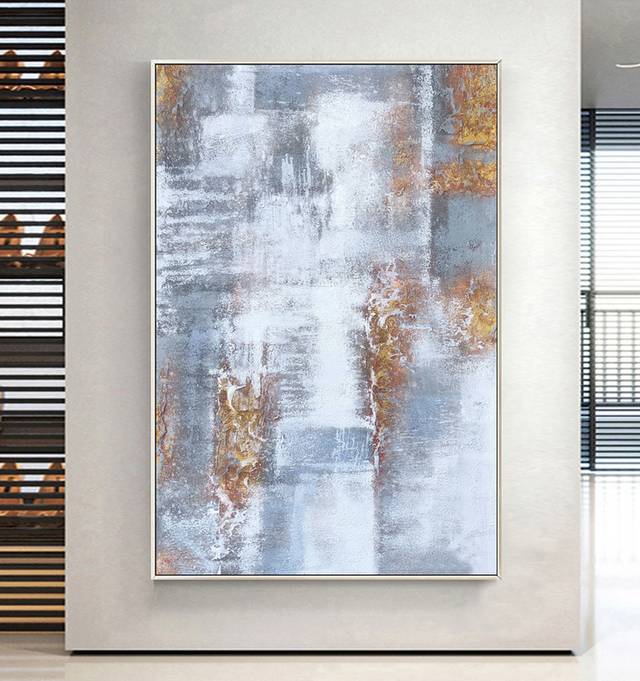 Grey Texture Painting Gold Abstract Canvas Artwork DBRZ7 wall art